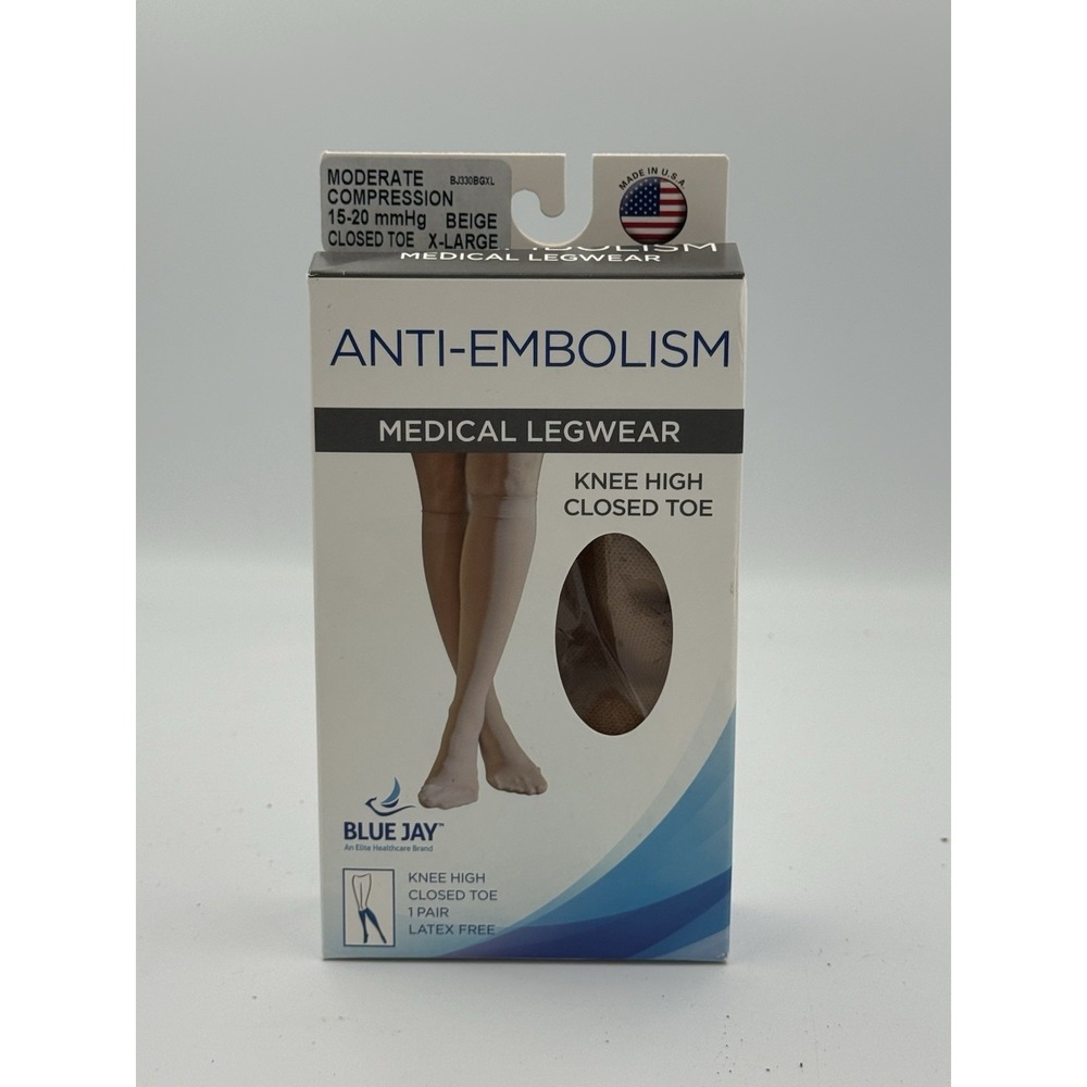 Blue Jay Anti-Embolism Stockings Size XL Beige 15-20 mmHg Knee High Closed Toe
